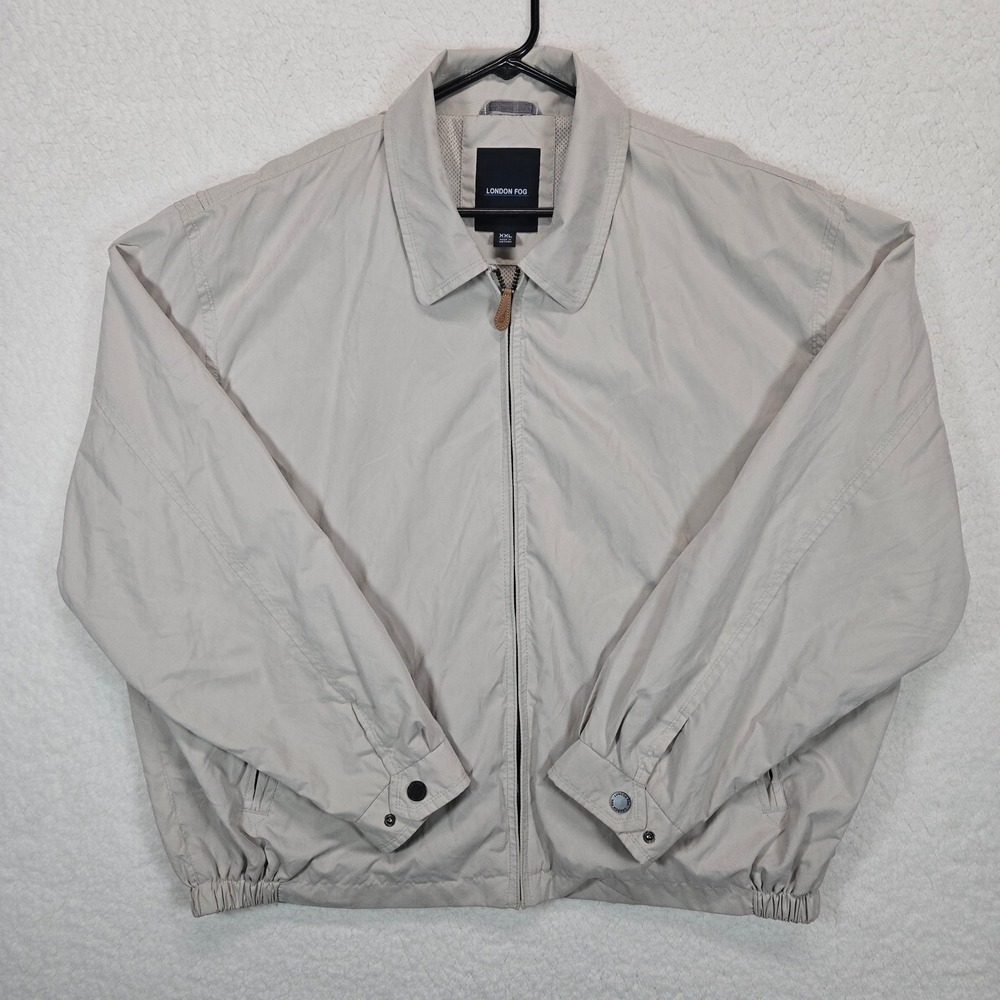 London Fog Men Lightweight Zip Golf‎ Bomber Jacket XXL Beige Mesh Lined